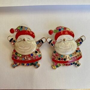 Santa Holiday Rhinestone Pierced Enamel Earrings